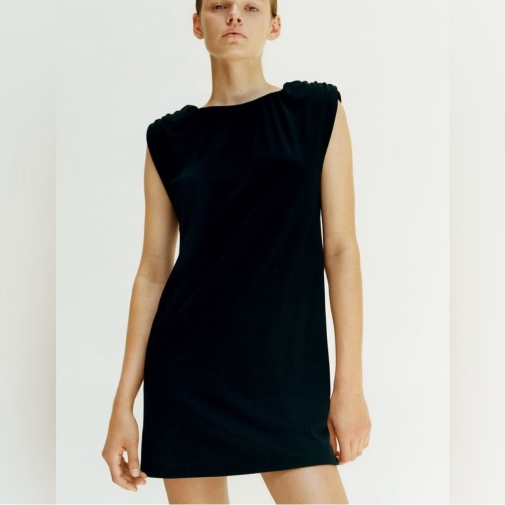 Zara Shoulder Padded Black Mini Dress Size Small